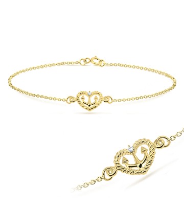 Heart Anchor with Tiny CZ Anklet ANK-195-GP